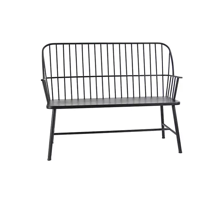 Kirklands Home Metal Slatted Back Outdoor Bench Black Sale
