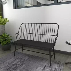 Kirklands Home Metal Slatted Back Outdoor Bench Black Sale