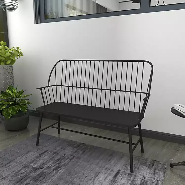 Kirklands Home Metal Slatted Back Outdoor Bench Black Sale