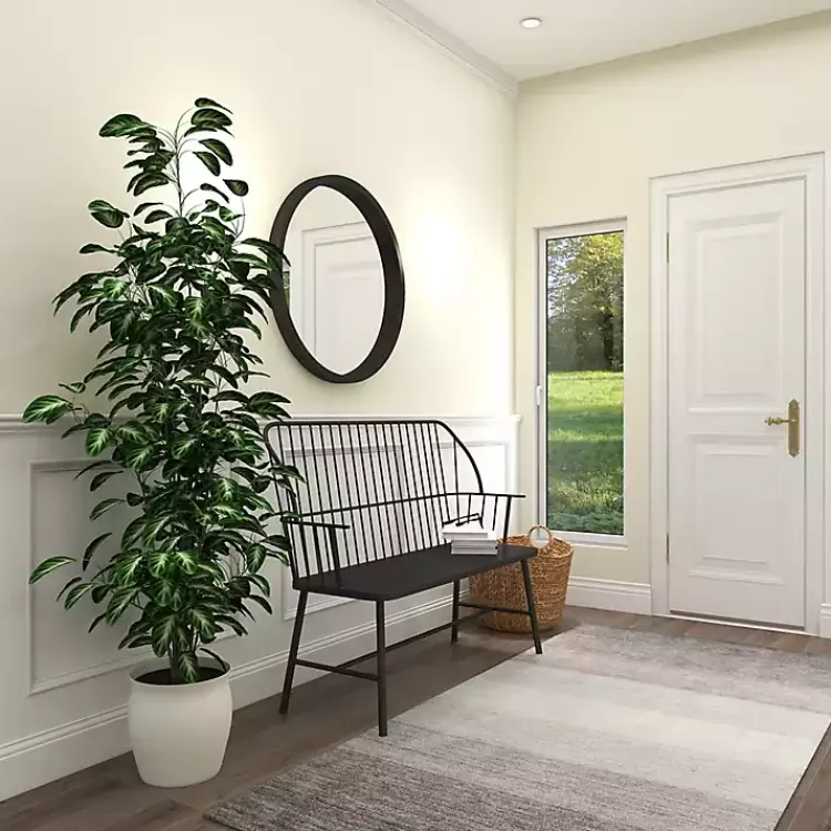 Kirklands Home Metal Slatted Back Outdoor Bench Black Sale