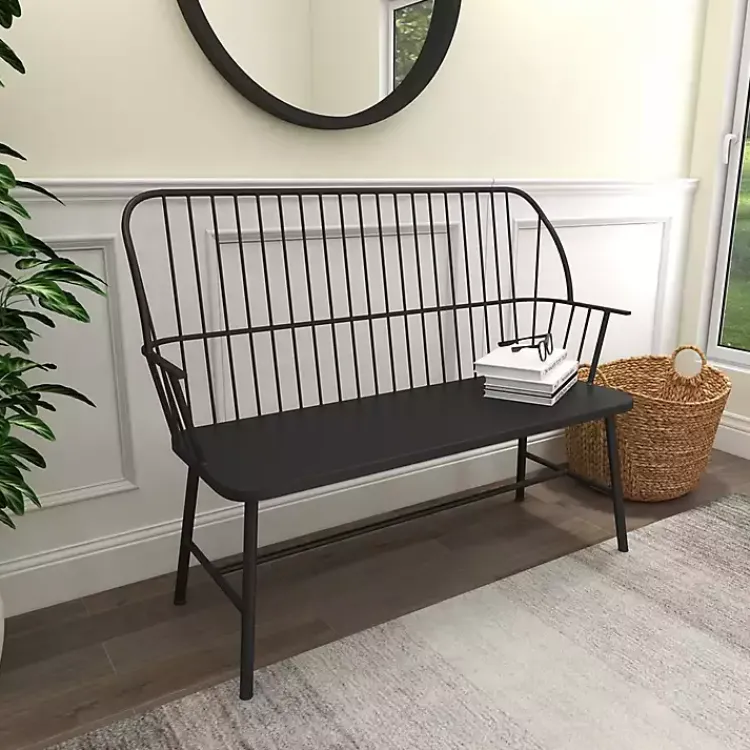 Kirklands Home Metal Slatted Back Outdoor Bench Black Sale