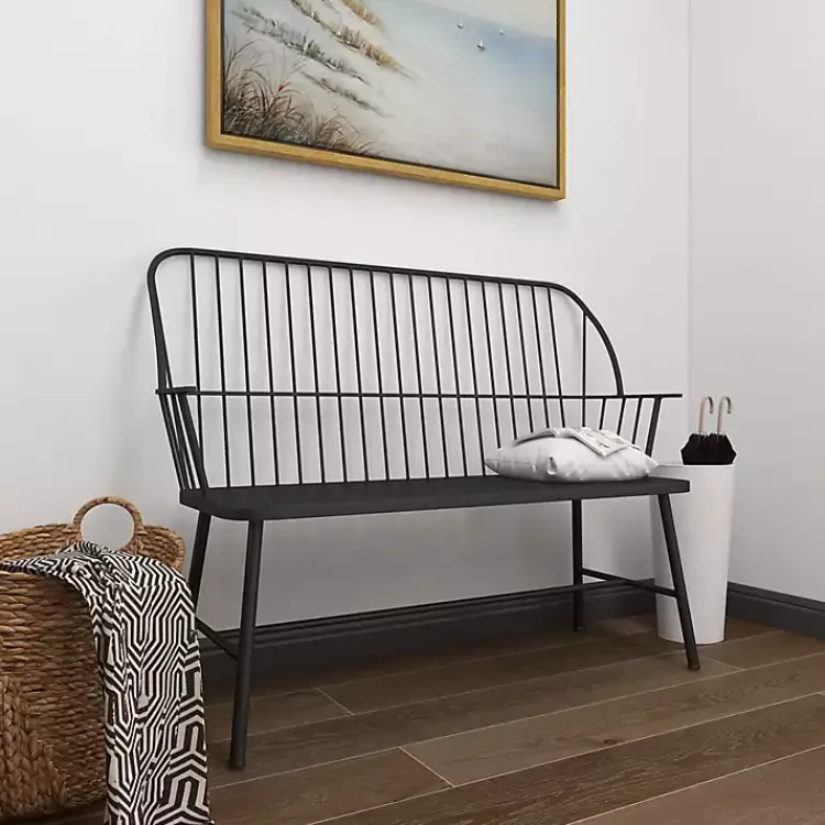 Kirklands Home Metal Slatted Back Outdoor Bench Black Sale