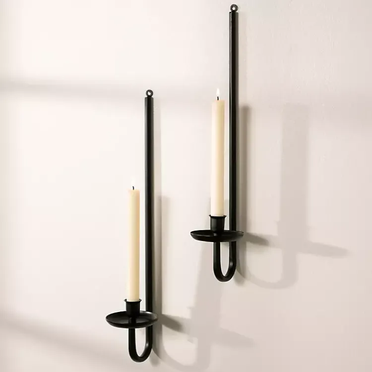 Sconces>Kirklands Home Black Metal Taper Candle Holder Sconces, Set of 2