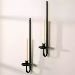 Sconces>Kirklands Home Black Metal Taper Candle Holder Sconces, Set of 2