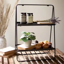 Kirklands Home Metal 2-Tier Folding Display Rack Black