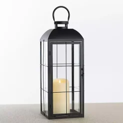 Lanterns>Kirklands Home Metal Windowpane Lantern, 21 in. Black