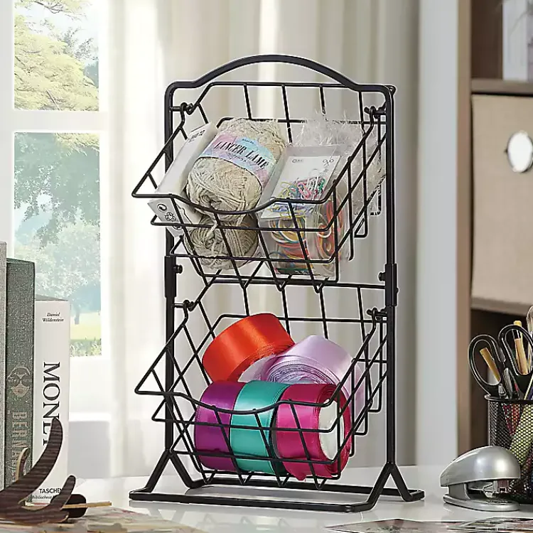 Kirklands Home Metal Wire 2-Tier Square Kitchen Basket Black Hot