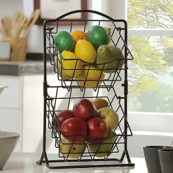Kirklands Home Metal Wire 2-Tier Square Kitchen Basket Black Hot