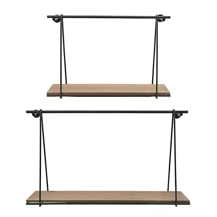 Kirklands Home Black Metal Wood Swing Wall Shelves, Set of 2 Online