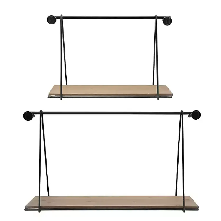 Kirklands Home Black Metal Wood Swing Wall Shelves, Set of 2 Online