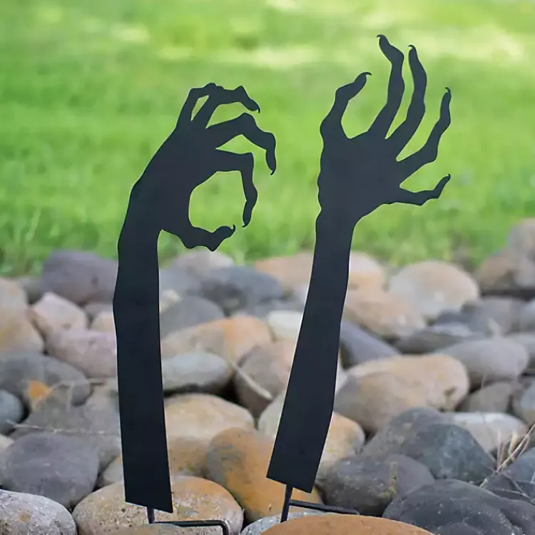 Halloween>Kirklands Home Metal Zombie Halloween Lawn Stakes, Set of 2 Black
