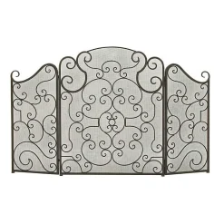 Fireplace Accessories>Kirklands Home Black Metallic Scroll Three-Panel Fire Screen