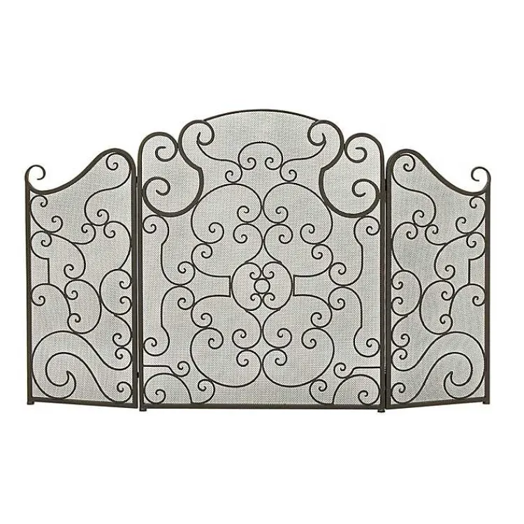 Fireplace Accessories>Kirklands Home Black Metallic Scroll Three-Panel Fire Screen