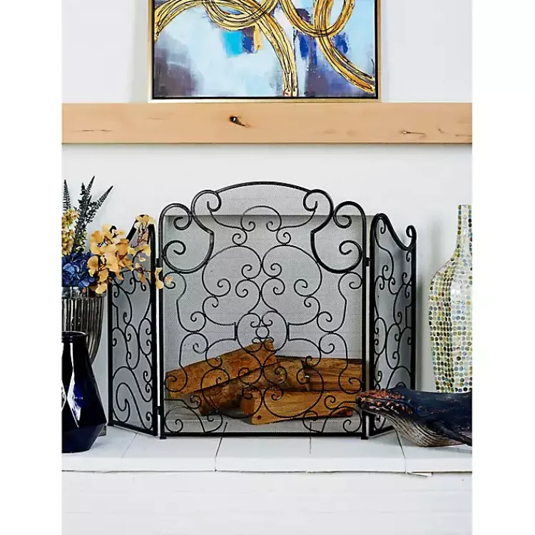 Fireplace Accessories>Kirklands Home Black Metallic Scroll Three-Panel Fire Screen