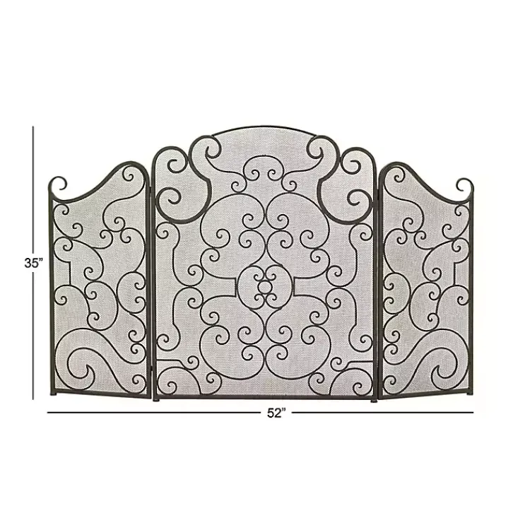 Fireplace Accessories>Kirklands Home Black Metallic Scroll Three-Panel Fire Screen