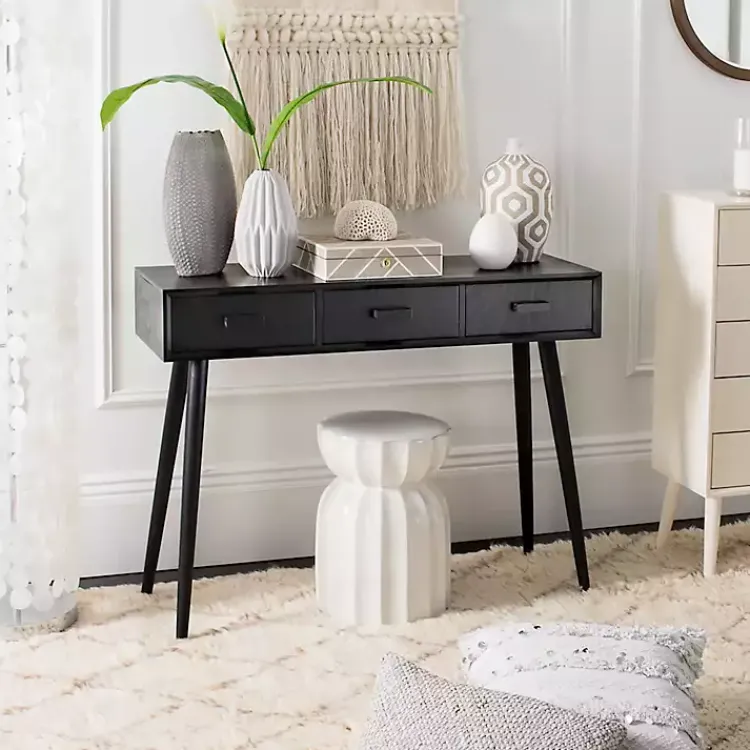 Kirklands Home Mid-Century Modern 3-Drawer Console Table Black New