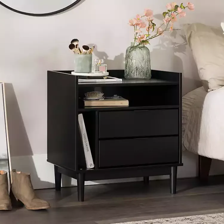 Kirklands Home Modern Frame Wood Nightstand Black New
