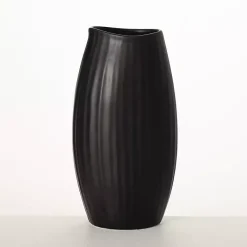Vases>Kirklands Home Modern Ribbed Ceramic Vase Black