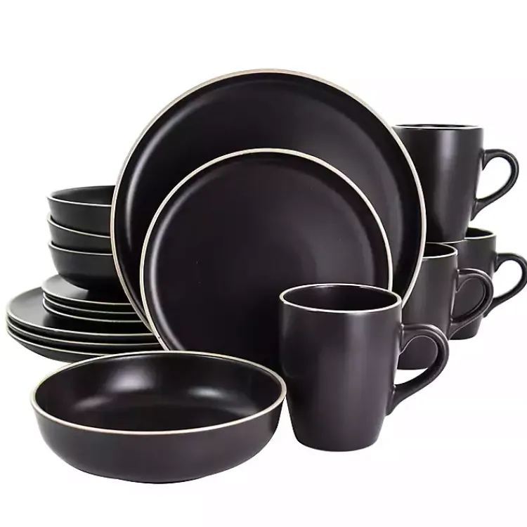 Kirklands Home Modern Stoneware 16-pc. Dinnerware Set Black New