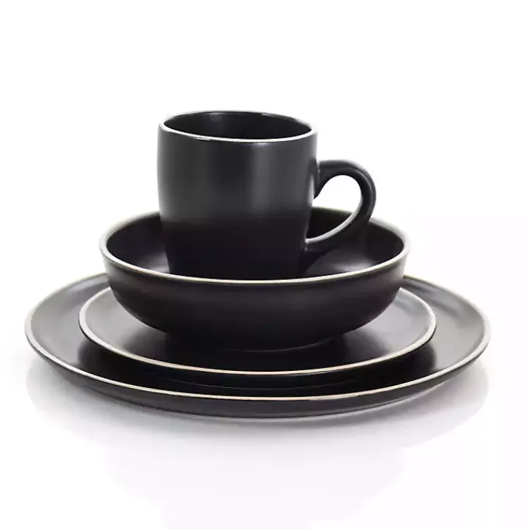 Kirklands Home Modern Stoneware 16-pc. Dinnerware Set Black New