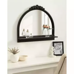 Kirklands Home Black Ornate Arch Wall Mirror with Shelf New