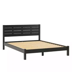 Kirklands Home Pine Wood Slatted Headboard Queen Bed Black Hot