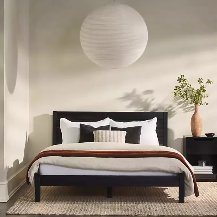 Kirklands Home Pine Wood Slatted Headboard Queen Bed Black Hot