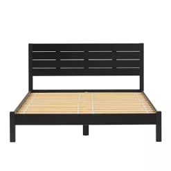Kirklands Home Pine Wood Slatted Headboard Queen Bed Black Hot