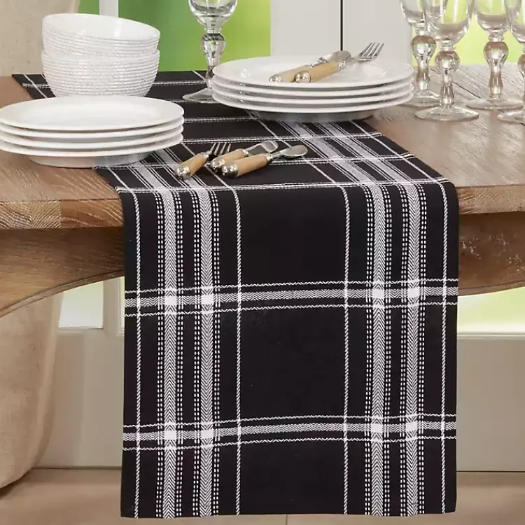 Kirklands Home Plaid Cotton Table Runner, 72 in. Black Sale