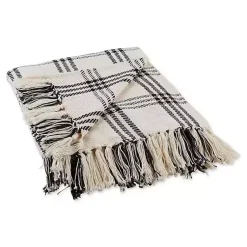 Blankets & Throws>Kirklands Home Plaid Fringe Throw Black