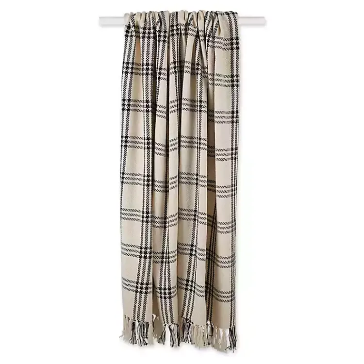 Blankets & Throws>Kirklands Home Plaid Fringe Throw Black