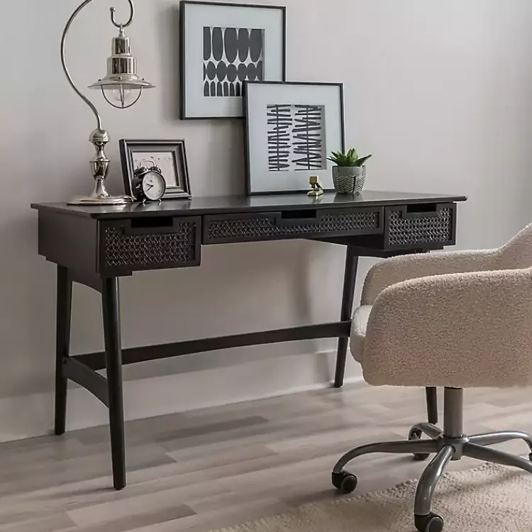 Kirklands Home Rattan Ryker Desk Black