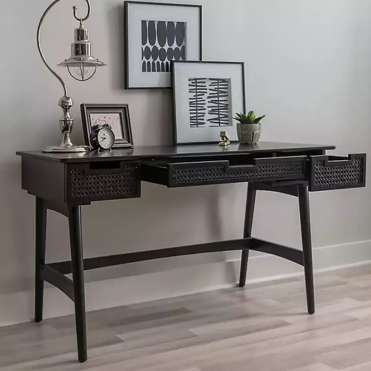 Kirklands Home Rattan Ryker Desk Black
