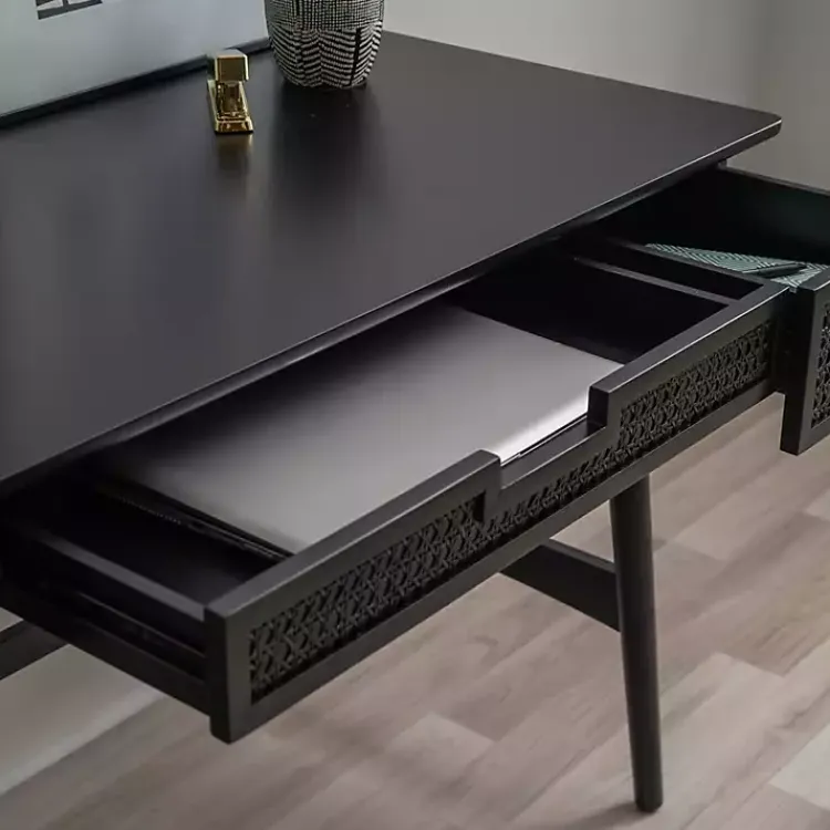 Kirklands Home Rattan Ryker Desk Black
