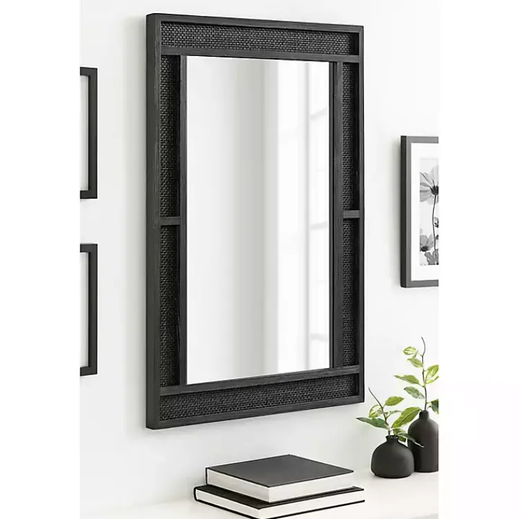 Kirklands Home Rattan Textured Rectangle Wall Mirror Black Discount