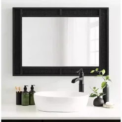 Kirklands Home Rattan Textured Rectangle Wall Mirror Black Discount