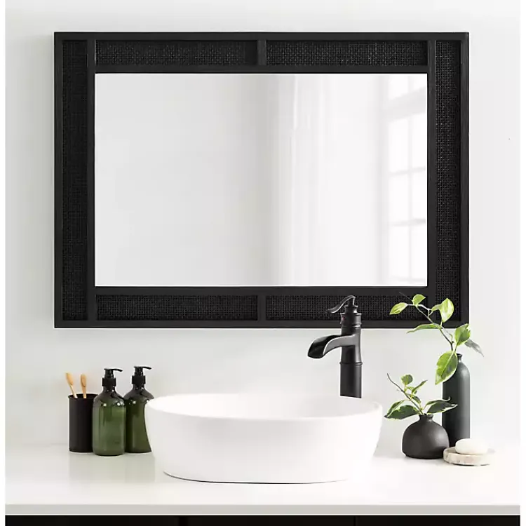 Kirklands Home Rattan Textured Rectangle Wall Mirror Black Discount