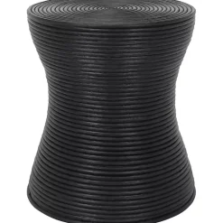 Kirklands Home Ribbed Rattan Round Accent Table Black Clearance