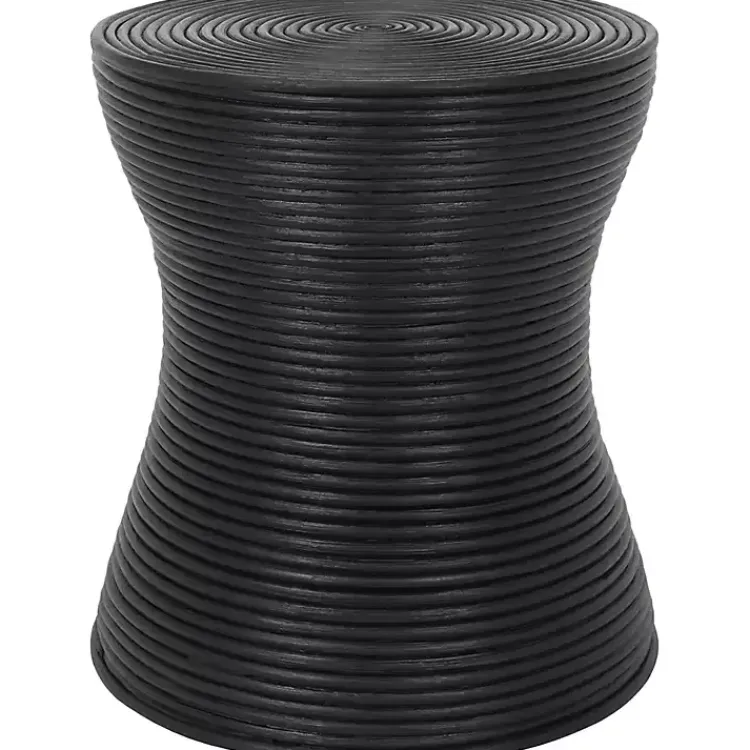 Kirklands Home Ribbed Rattan Round Accent Table Black Clearance
