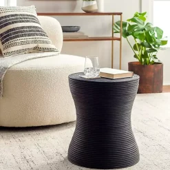 Kirklands Home Ribbed Rattan Round Accent Table Black Clearance