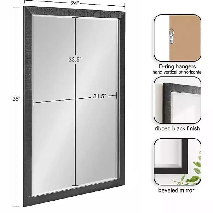 Kirklands Home Black Ribbed Renna Wall Mirror, 24x36 in.
