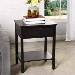 Kirklands Home Ribbed Wood Colleen Accent Table Black New
