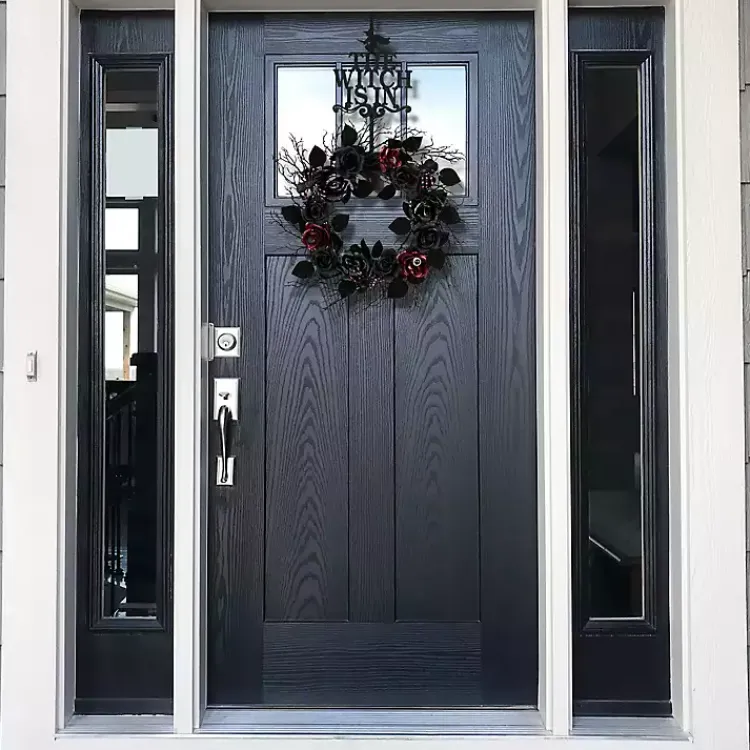 Halloween>Kirklands Home Black Rose Halloween Wreath