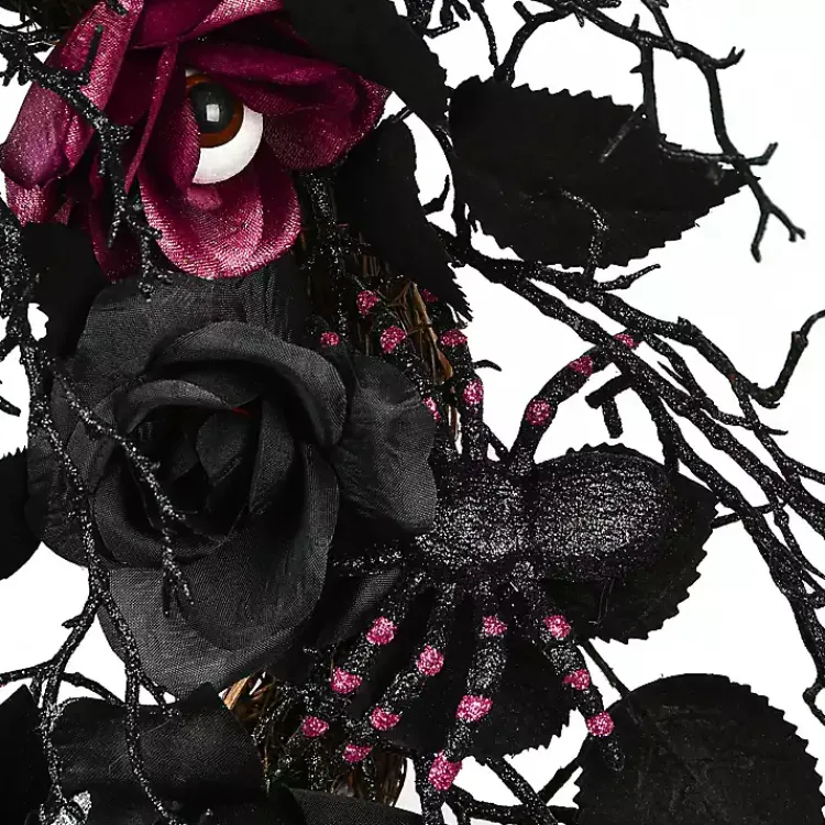 Halloween>Kirklands Home Black Rose Halloween Wreath