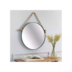 Kirklands Home Black Round Framed Mirror with Rope Hot