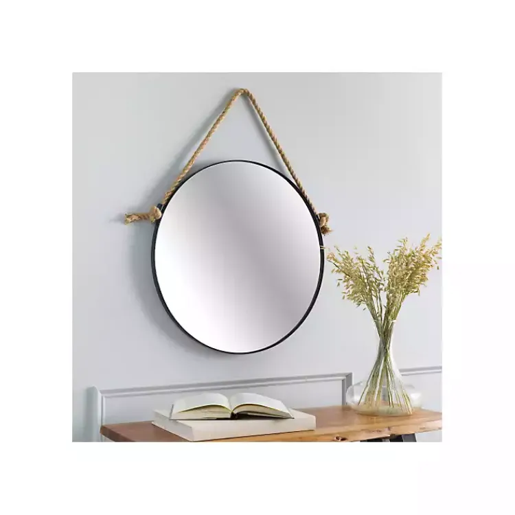 Kirklands Home Black Round Framed Mirror with Rope Hot