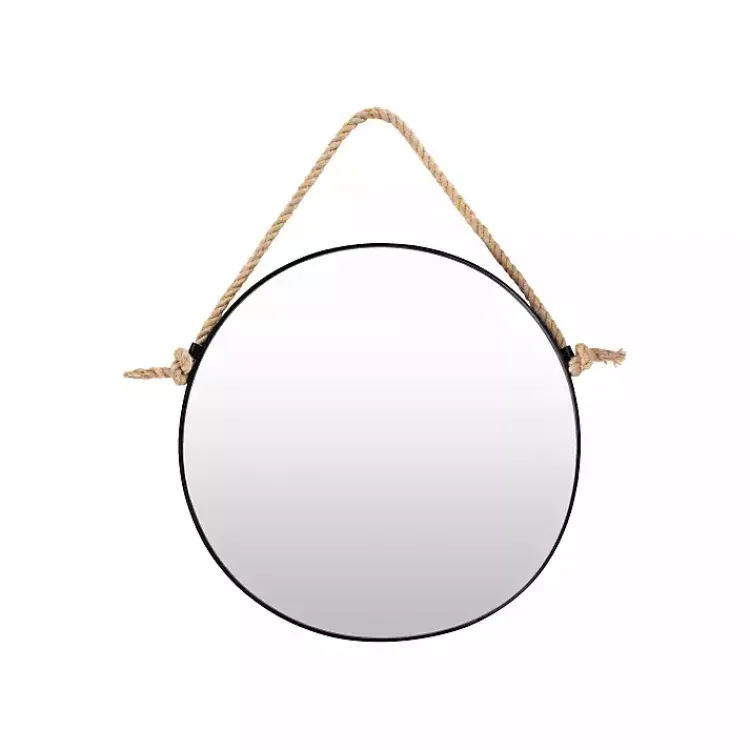 Kirklands Home Black Round Framed Mirror with Rope Hot