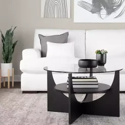 Kirklands Home Round Glass Coffee Table Black Clearance