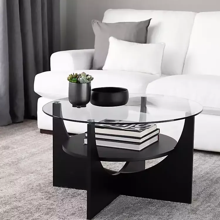 Kirklands Home Round Glass Coffee Table Black Clearance