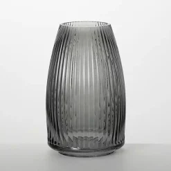 Vases>Kirklands Home Round Ribbed Glass Vase Black